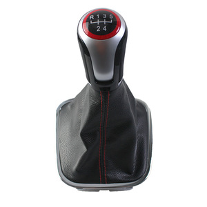 Couvercle de pommeau de levier de vitesse manuel en cuir, points rouges, cadre argenté, pour Volkswagen Polo 5, accessoires de changement de vitesse à 6 vitesses - Product Image 4