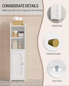 Armoires étroites pour papier toilette, organisateur de salle de bain, armoire de rangement, armoire d'angle au sol avec portes et étagère réglable - Product Image 3