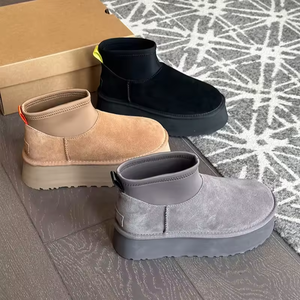Botas Cortas de Invierno para Mujer, de Una Pieza, Elásticas, Transpirables, Acolchadas, Cálidas, Tipo UGG, de Piel de Oveja, para la Nieve - Product Image 1