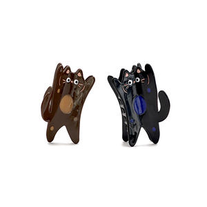 Pince à cheveux unisexe en acétate 10x5cm en forme de chat, motif dessin animé à pois ronds, design kawaii, couleur personnalisable, accessoires pour cheveux - Product Image 5