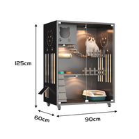 Grande Villa Intérieure Spacieuse de Luxe en Bois pour Chat, avec 4 Roues, Respirante, Motif Animalier Élégant, Maison Durable pour Animaux Domestiques