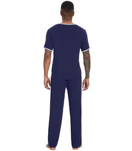 WiWi Herren Kurzarm-Pyjama-<span class=keywords><strong>Set</strong></span> Schlafanzug Lässige Weiche Schlafsets mit Taschen Loungewear Viskose aus Bambus - Product Image 6