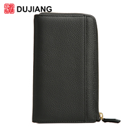 Dompet Panjang Wanita DUJIANG Kulit Asli Ber-resleting Warna Solid Fashion Multi-Kartu Untuk Penggunaan Sehari-hari Model 2175