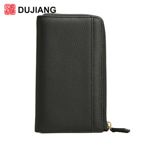 Portefeuille long zippé en cuir véritable pour femme DUJIANG, couleur unie, mode, multi-porte-cartes, usage quotidien, modèle 2175 - Product Image 1