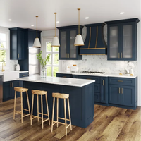 CBMMart Armoire murale de cuisine en chêne blanc et bleu brillant laqué aux couleurs naturelles Armoires de cuisine modernes en bois massif blanc