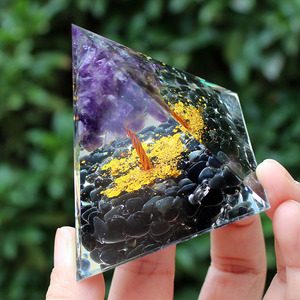 <b>Crystal</b> <b>Chip</b> Pyramid Resin Epoxy Craft Desktop Ornament Amethyst Obsidian Home Decoration Gift - Product Image 2