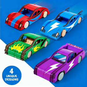 Juguete de vapor fácil de montar, coches de carreras de madera DIY, pinta tu propio Kit de pintura de coche de madera <span class=keywords><strong>para</strong></span> niños, niñas, regalo de cumpleaños - Product Image 3