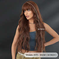 Perruques ondulées brunes super longues de 34 ''pour femmes perruque synthétique bouclée avec frange perruque de cheveux bouclés brun chocolat Halloween utilisée