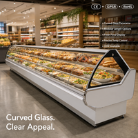 Vitrine de présentation commerciale en verre incurvé, armoire alimentaire en acier inoxydable avec éclairage LED pour supermarché et restaurant
