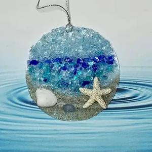 Decoração de Férias Costeira com Conchas e Estrelas do Mar, Tema de Praia, Suncatcher de Vidro Marinho 2D - Product Image 2