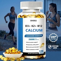 Compléments de calcium pour adultes avec étiquette personnalisée GMP, vitamines D3, K2, B12, soutien immunitaire, densité osseuse, muscles, capsules molles, livraison rapide