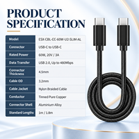 Câble de charge rapide USB C vers USB C OEM 60W, câble de données tressé en nylon de type C avec coque en alliage d'aluminium pour ordinateur portable et téléphone portable