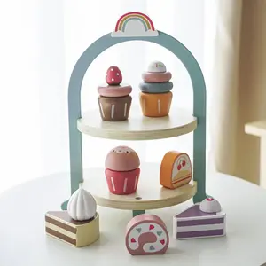 Doppels chichtige Eiscreme Dessert Turm Eis schrank Holz Tee Set Schneiden Küche Simulation Spielzeug