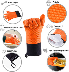 Wholesale Hot Sale BBQ Mitts Silicone Cooking Gloves Heat Resistant Pot Holders Microwave Safe Kitchen <b>Long</b> Silicone Oven Mitt - Product Image 2