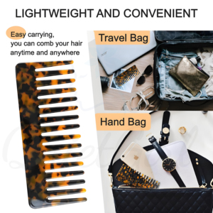 Peignes et étuis en acétate écaille de tortue personnalisés de 4 mm d'épaisseur, peigne à cheveux pour hommes et femmes avec pochette en cuir PU pour la coiffure - Product Image 2