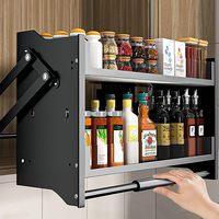 Armário de Cozinha Moderno Multifuncional com Prateleira Deslizante de Dois Níveis, Cesto Elevatório com Abertura Suave, Organizador de Armazenamento Ecológico