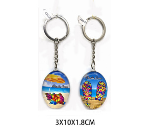 Hot Sale Shell Flamingo Umbrella Design Glass Material Beach Theme Fashion Trend Digital Printing Souvenir Gift Keychain