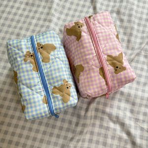 <b>Cute</b> cartoon <b>bear</b> makeup bag with bow, large capacity skincare product storage bag for business trips and travel. - Product Image 3