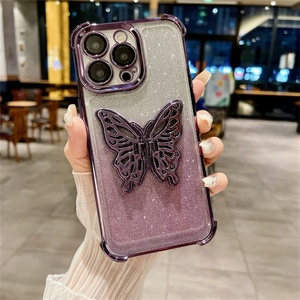 Full Camera Coverage Glitter Stylish Transparent Butterfly Phone Case for <b>Iphone</b> 16 15 14 With <b>Holder</b> Stand - Product Image 6