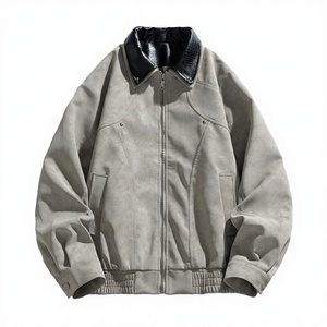 ANSZKTN 2025 American Motorcycle Bomber Jacket PU Polyester Fiber Men's Spring Autumn Loose Streetwear Zipper Closure - Product Image 3