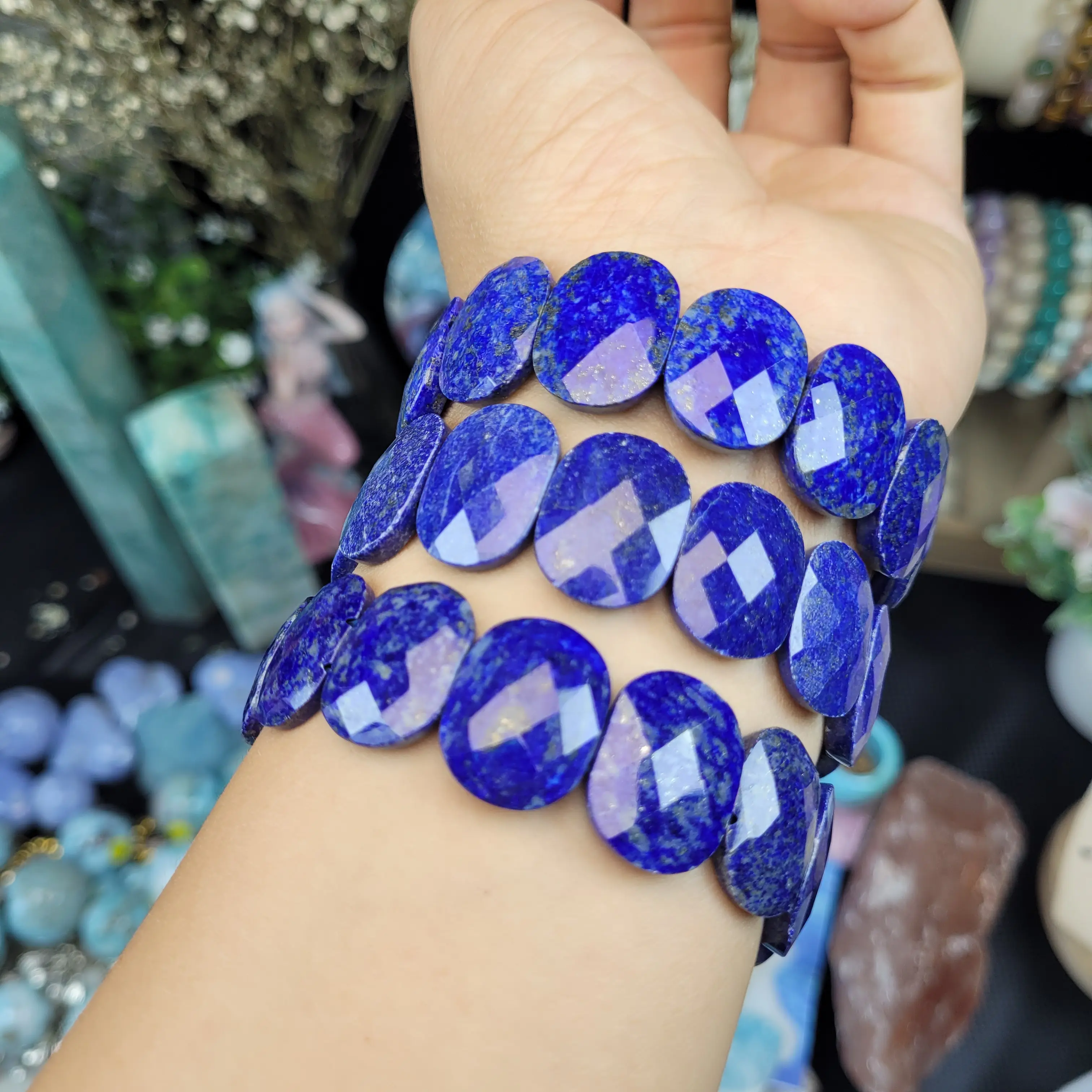 Bracelet extensible à facettes Lapis Lazuli de haute qualité