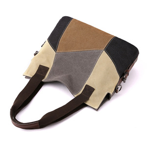 Bolso de Hombro Tipo Saddle para Mujer con Cierre, Forro de Poliéster, Lona Acolchada, Diseño de Contraste, Estilo Vintage, con una Sola Correa - Product Image 3
