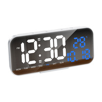 Horloge murale à miroir LED moderne créative multifonctionnelle Réveil électronique pour les étudiants pour le bureau et la coiffeuse