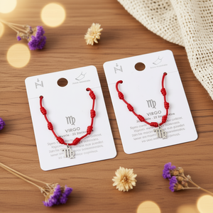 Cavigliera Segno Zodiacale Vergine Sette Stelle, Braccialetto con Ciondolo in Acciaio Inossidabile Fatto a Mano con Cordino Rosso, Gioielli per Donna - Product Image 2