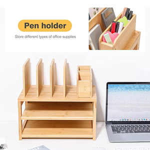 Nouveau design en bois à 3 niveaux organisateurs de bureau stylo de bureau calculatrice de papier organisateur de papier à notes rangement de bureau en bambou avec porte-fichier - Product Image 5