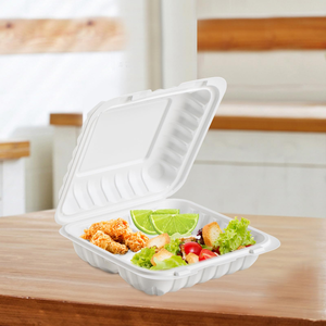 Contenedor de comida para llevar compostable y biodegradable, desechable, de bagazo y caña de azúcar, con bisagras, para almuerzo y pizza - Product Image 5