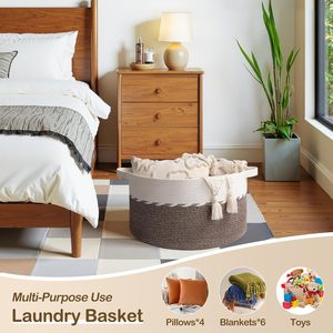 Grand <span class=keywords><strong>panier</strong></span> avec poignée, <span class=keywords><strong>panier</strong></span> à linge, bacs et boîtes de rangement pour couvertures, oreillers, jouets pour enfants, chiens - Marron et blanc - Product Image 3