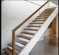 Escalier droit en bois d'intérieur, escalier de style américain avec garde-corps en acier + verre