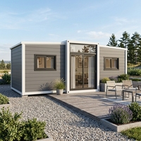 Villa et hôtel modernes en panneaux sandwich préfabriqués, maisonnette avec porte vitrée, terrasse, véranda, portable pour jardin, complexe hôtelier, cour arrière
