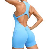 Combinaison de yoga sans manches en Spandex/Nylon respirante, sans couture, élastique et douce pour la peau, avec dos en V, pour femme, sexy et qui met en valeur les hanches