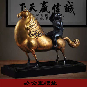 Brass Horseback Riding Nobleman Ornament Golden Bronze Office Desk Decoration Gift for Housewarming or Opening Ceremony - Product Image 3