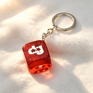 Red Acrylic <b>Cube</b> Keychain With White Logo Print Square Shape Fun Style <b>Light</b> Keychain - Product Image 5