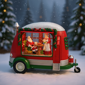 Christmas LED <b>Lights</b> Plastic Resin Camper With Mr & Mrs Santa <b>Tea</b> Time Scene, Spinning Effect, 2-Way Switch, 3*AA Batteries, Whi - Product Image 2