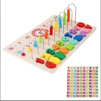 Tableau d'association éducatif 3-en-1 en bois pour enfants : chiffres, formes, perles à compter (jouet à picots) – Jouets Montessori 5-7 ans