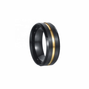 2024New 8mm Gold Groove Abgeschrägte Kante Schwarz Wolfram Ehering für Männer Schwarz Polierter Stahl Verlobung sring Herren Eheringe - Product Image 1