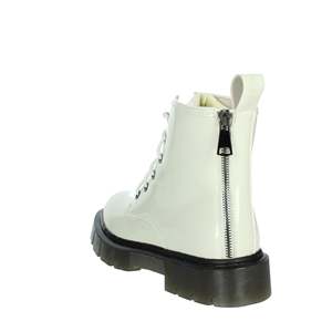 Botas de combate para mujer, de piel sintética color marfil, con cremallera lateral y cordones, botines hasta el tobillo - Product Image 2