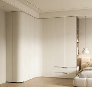 Minimalist Cream Built-in Sliding <b>Wardrobe</b> - Rounded Edge Design, Stylish Bedroom Storage Cabinet for Luxury Home - Product Image 4