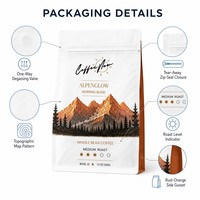 Sachet de café à fond plat imprimé sur mesure avec fermeture éclair pour emballage spécialisé de café en grains entiers torréfiés