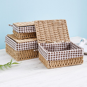 New Design <strong>Popular</strong> 3pcs Set <strong>Plastic</strong> Handwoven Premium Desktop Storage <strong>Laundry</strong> With Handles Fabric Liner Wicker <strong>Basket</strong> - Product Image 1