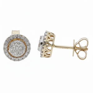 Elegantes pendientes de tuerca de Halo de 9,1 MM para mujer 0.55CTW Diamante y oro Impresionante Joyería de diamantes - Product Image 1
