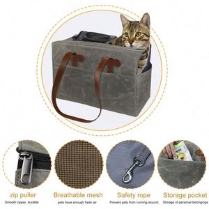 Free sample Portable Soft-Sided Wax Canvas Portable Outdoor Safety Dog <b>Cat</b> Pet <b>Carrier</b> Tote Purse <b>Bag</b> With Adjustable Tether - Product Image 5