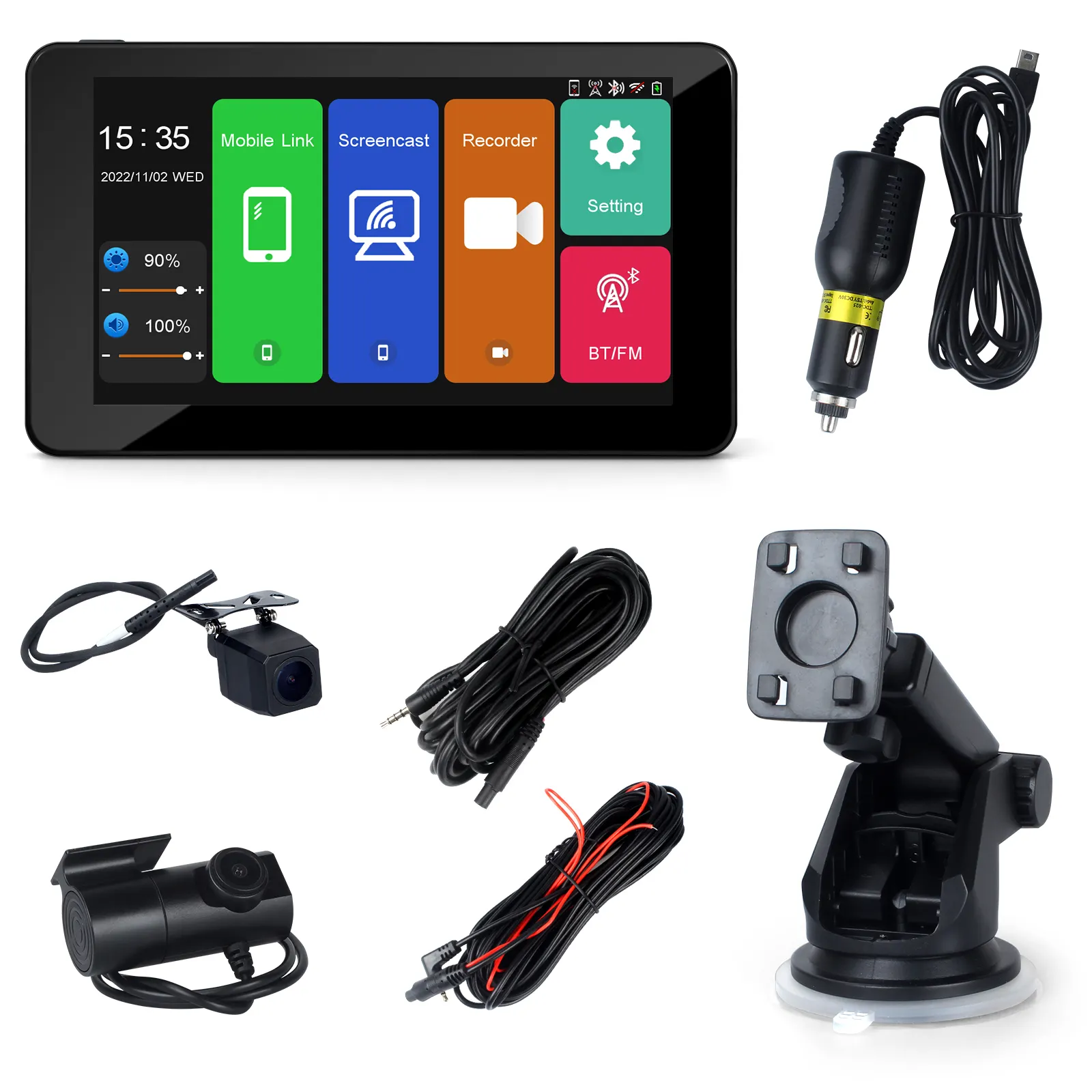 새로운 7 "HD 터치 스크린 휴대용 무선 BT Carplay 안드로이드 자동 전면 백미러 카메라 GPS 네비게이션 와이파이 FM 자동차 Dashcam