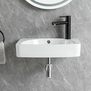 China Factory Sanitary Ware Montado en la pared con grifo Fregaderos de baño Colgante de pared Rectangular Rock Plate Lavabo - Product Image 3