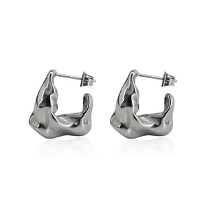 High-End Stainless Steel Irregular Pleated Earrings Fashionable Silver Design That Doesn't Fade For Wedding Or Gift