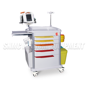 Chariot médical multifonctionnel de couleur bleue pour hôpital, chariot d'urgence avec boîtes d'anesthésie et poubelle - Product Image 3