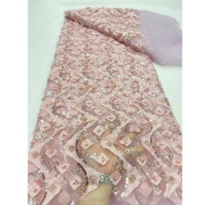 Tissu Dentelle de <span class=keywords><strong>Luxe</strong></span> Tissu Brocart En Dentelle De <span class=keywords><strong>Luxe</strong></span> De Haute Qualité Cordon Français Blanc Perlé Tulle Tissu - Product Image 6
